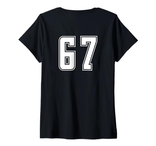 Damen Weiß Nummer 67 Team Junior Sports Weiß Nummerierte Uniform T-Shirt mit V-Ausschnitt von Uniform Numbered Sports DESIGN AUF DER RÜCKSEITE