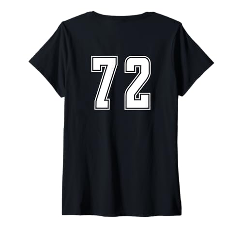 Damen Weiß Nummer 72 Team Junior Sports Weiß Nummerierte Uniform T-Shirt mit V-Ausschnitt von Uniform Numbered Sports DESIGN AUF DER RÜCKSEITE