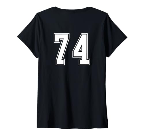 Damen Weiß Nummer 74 Team Junior Sports Weiß Nummerierte Uniform T-Shirt mit V-Ausschnitt von Uniform Numbered Sports DESIGN AUF DER RÜCKSEITE