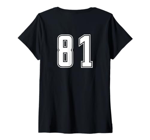 Damen Weiß Nummer 81 Team Junior Sports Weiß Nummerierte Uniform T-Shirt mit V-Ausschnitt von Uniform Numbered Sports DESIGN AUF DER RÜCKSEITE