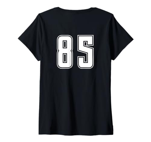 Damen Weiß Nummer 85 Team Junior Sports Weiß Nummerierte Uniform T-Shirt mit V-Ausschnitt von Uniform Numbered Sports DESIGN AUF DER RÜCKSEITE