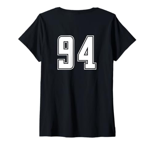 Damen Weiß Nummer 94 Team Junior Sports Weiß Nummerierte Uniform T-Shirt mit V-Ausschnitt von Uniform Numbered Sports DESIGN AUF DER RÜCKSEITE