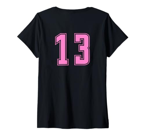 Damen Rosa Pink Nummer 13 Mannschaft Sport Nummerierte Uniform T-Shirt mit V-Ausschnitt Damen Rosa Pink Nummer 13 Mannschaft Sport Nummerierte Uniform T-Shirt mit V-Ausschnitt von Uniform Pink Number DESIGN AUF DER RÜCKSEITE
