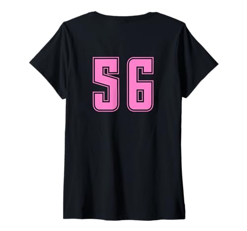 Damen Rosa Pink Nummer 56 Mannschaft Sport Nummerierte Uniform T-Shirt mit V-Ausschnitt Damen Rosa Pink Nummer 56 Mannschaft Sport Nummerierte Uniform T-Shirt mit V-Ausschnitt von Uniform Pink Number DESIGN AUF DER RÜCKSEITE