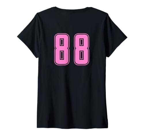 Damen Rosa Pink Nummer 88 Mannschaft Sport Nummerierte Uniform T-Shirt mit V-Ausschnitt Damen Rosa Pink Nummer 88 Mannschaft Sport Nummerierte Uniform T-Shirt mit V-Ausschnitt von Uniform Pink Number DESIGN AUF DER RÜCKSEITE