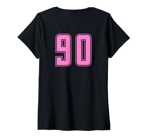Damen Rosa Pink Nummer 90 Mannschaft Sport Nummerierte Uniform T-Shirt mit V-Ausschnitt Damen Rosa Pink Nummer 90 Mannschaft Sport Nummerierte Uniform T-Shirt mit V-Ausschnitt von Uniform Pink Number DESIGN AUF DER RÜCKSEITE