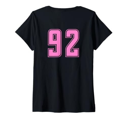 Damen Rosa Pink Nummer 92 Mannschaft Sport Nummerierte Uniform T-Shirt mit V-Ausschnitt Damen Rosa Pink Nummer 92 Mannschaft Sport Nummerierte Uniform T-Shirt mit V-Ausschnitt von Uniform Pink Number DESIGN AUF DER RÜCKSEITE