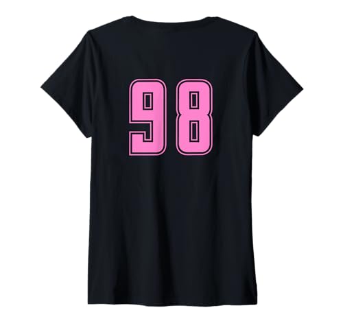 Damen Rosa Pink Nummer 98 Mannschaft Sport Nummerierte Uniform T-Shirt mit V-Ausschnitt Damen Rosa Pink Nummer 98 Mannschaft Sport Nummerierte Uniform T-Shirt mit V-Ausschnitt von Uniform Pink Number DESIGN AUF DER RÜCKSEITE