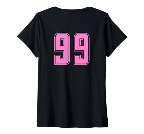 Damen Rosa Pink Nummer 99 Mannschaft Sport Nummerierte Uniform T-Shirt mit V-Ausschnitt Damen Rosa Pink Nummer 99 Mannschaft Sport Nummerierte Uniform T-Shirt mit V-Ausschnitt von Uniform Pink Number DESIGN AUF DER RÜCKSEITE