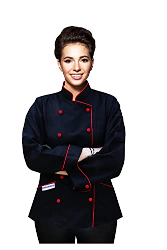 Langarm Kochmantel Jacke Uniform für Damen für Gastronomie, Bäcker und Kochprofis (Schwarz, XS) von Uniformates