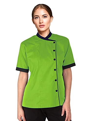 Uniformates Kurzärmliger Damen-Kochmantel mit Kontrastkragen (Grün, M) von Uniformates