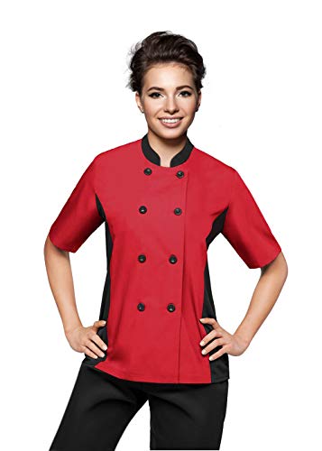 Uniformates Kurzärmliger Damen-Kochmantel mit kontrastierenden seitlichen Mesh-Einsätzen (Rot, XXL) von Uniformates