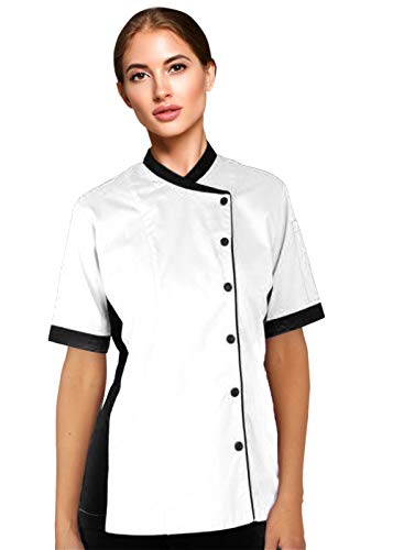 Uniformates Kurzärmliger Damen-Kochmantel mit seitlichem Mesh-Einsatz (Weiß, XXL) von Uniformates