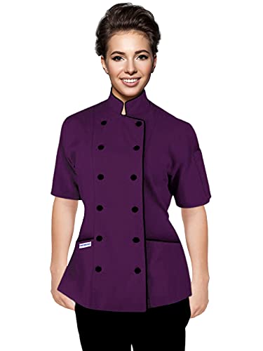 Uniformates Kurze Ärmel Damen Damen Tailored Fit Kochmantel Jacken (Dunkelviolett, L) von Uniformates