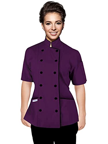 Uniformates Kurze Ärmel Damen Damen Tailored Fit Kochmantel Jacken (Dunkelviolett, XXL) von Uniformates