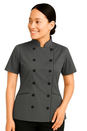 Uniformates Kurze Ärmel Damen Damen Tailored Fit Kochmantel Jacken (Grau, L) von Uniformates
