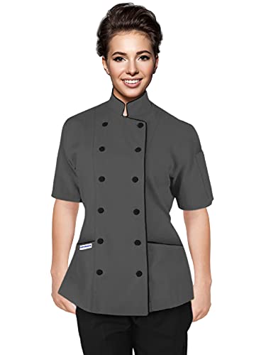 Uniformates Kurze Ärmel Damen Damen Tailored Fit Kochmantel Jacken (Grau, M) von Uniformates