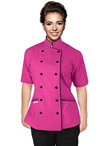 Uniformates Kurze Ärmel Damen Damen Tailored Fit Kochmantel Jacken (Rosa, L) von Uniformates