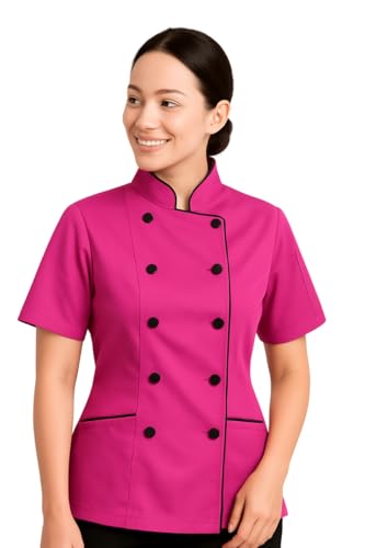 Uniformates Kurze Ärmel Damen Damen Tailored Fit Kochmantel Jacken (Rosa, M) von Uniformates