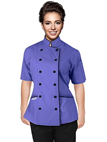 Uniformates Kurze Ärmel Damen Damen Tailored Fit Kochmantel Jacken (Violett, S) von Uniformates