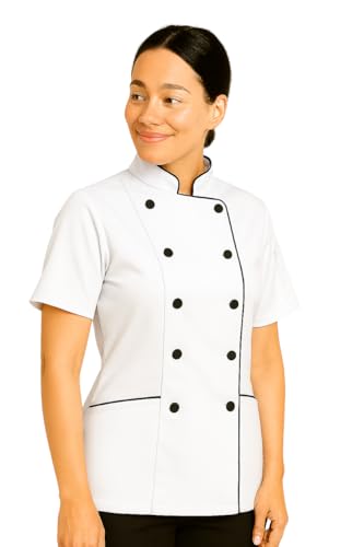 Uniformates Kurze Ärmel Damen Damen Tailored Fit Kochmantel Jacken (Weiß, XS) von Uniformates