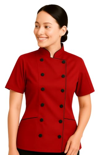 Uniformates Kurze Ärmel Damen Damen Tailored Fit Kochmantel Jacken (rot, S) von Uniformates