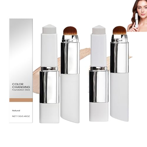 2pc Foundation Color Changing, Chartming Colour Changing Foundation Sticks, Full To Medium Coverage Base Makeup, With Brush Head, For All Skin Types (Natural) von Uniguardian