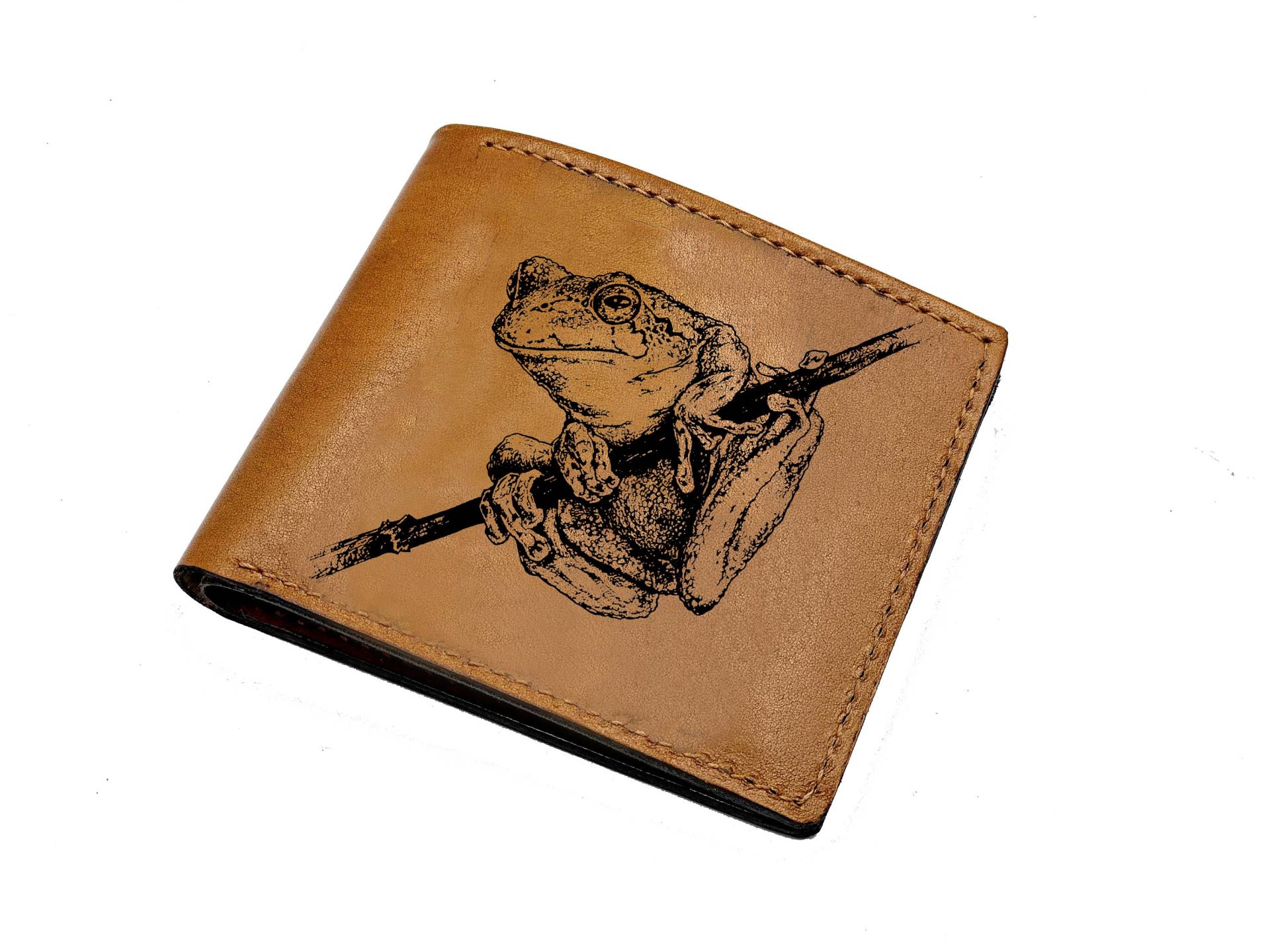 Frosch Zeichnung Muster Leder Herren Brieftasche, Individuelle Gravur Brieftasche Für Männer, Tier Geschenk Amphibien von Unik4art