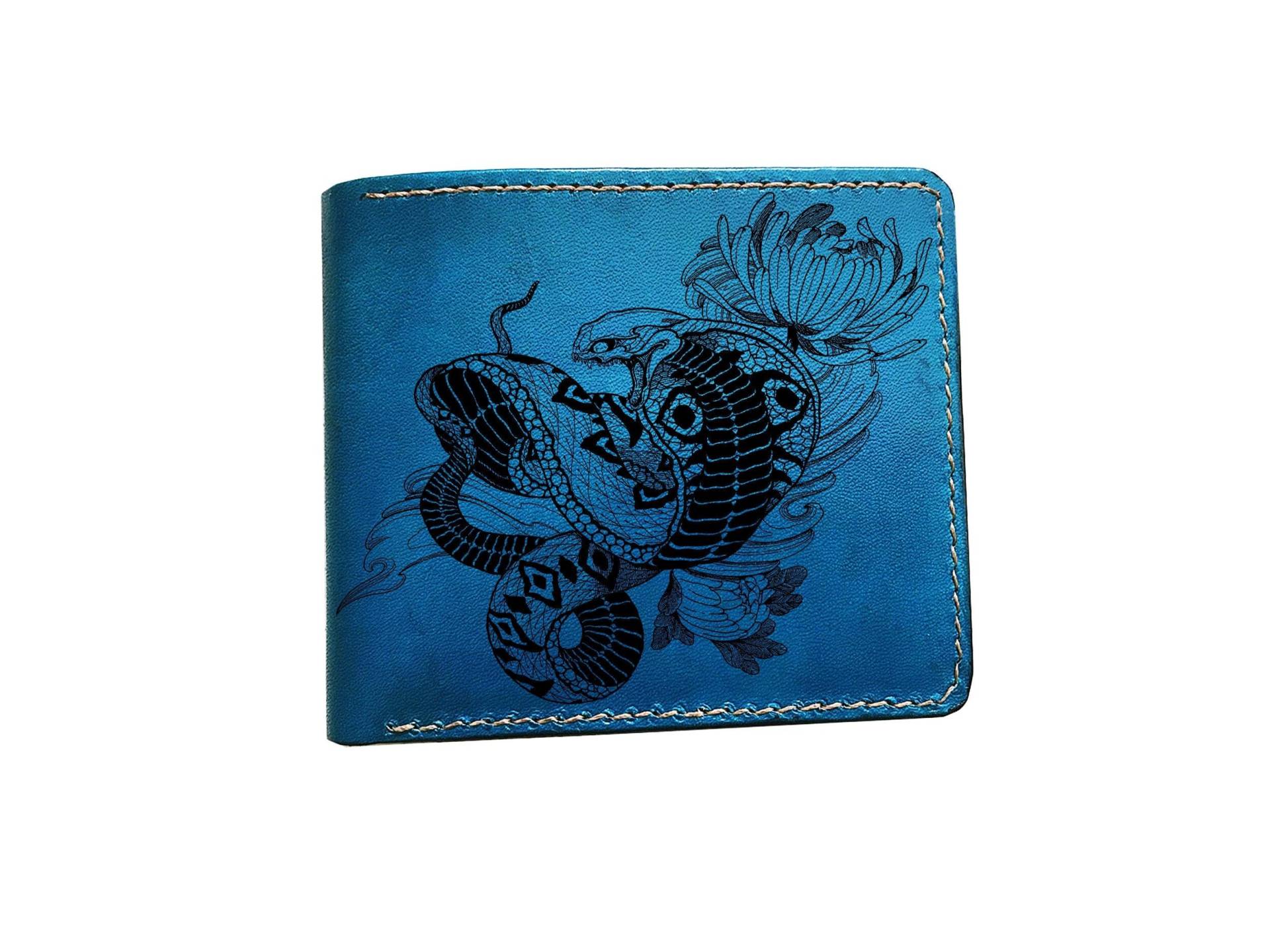 Personalisierte Brieftasche Für Männer Mit Schlangen Blumenmuster, Tierzeichnung Geschenk Männer, Kobra Gänseblümchen Blumengrafik, Papa von Unik4art