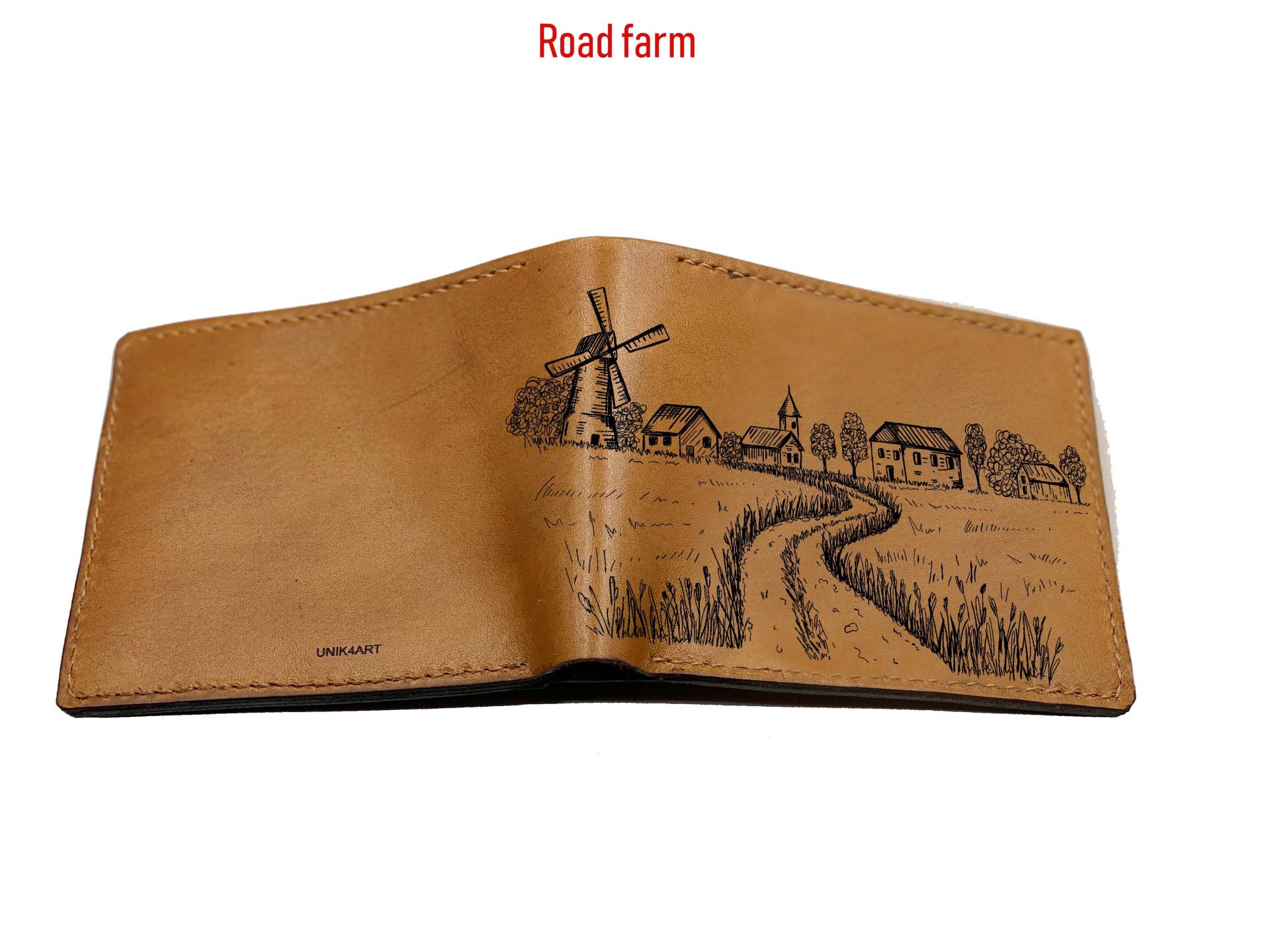 Personalisierte Landschaft Leder Herren Brieftasche, Natur Szene Gravierte Feld Bauernhof Haus Straße Weinberg Skizzieren, Benutzerdefinierte von Unik4art