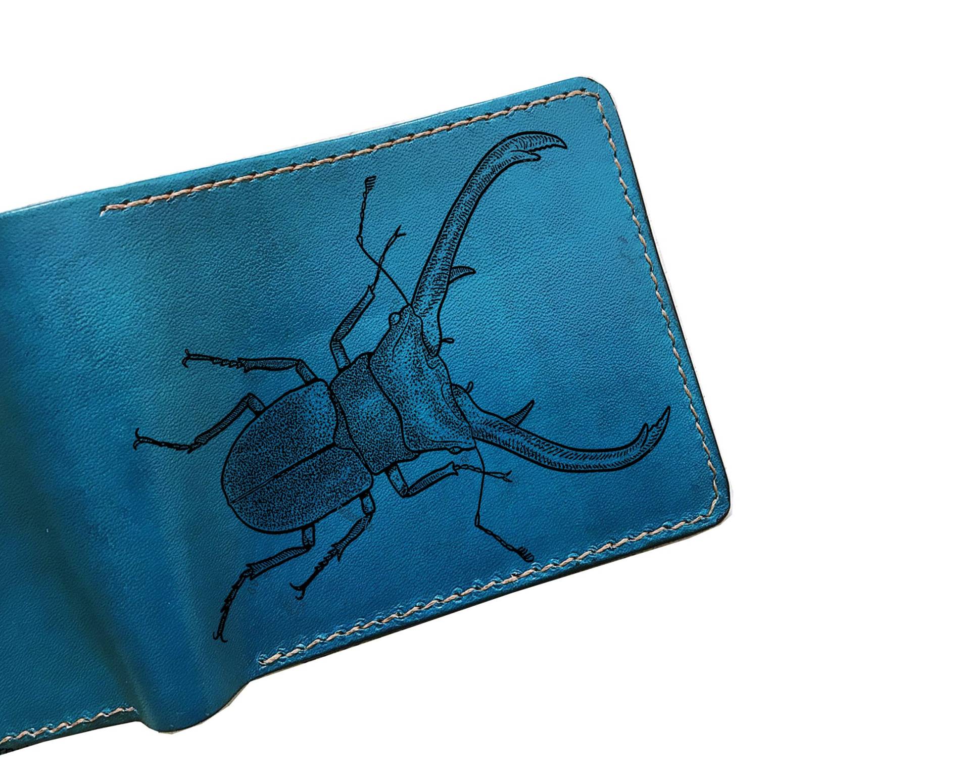 Riesige Elch Hirschkäfer Muster Herren Brieftasche, Tier Kunst Rfid-Blockierende Leder Bifold Benutzerdefinierte Insektenmuster Geschenk von Unik4art