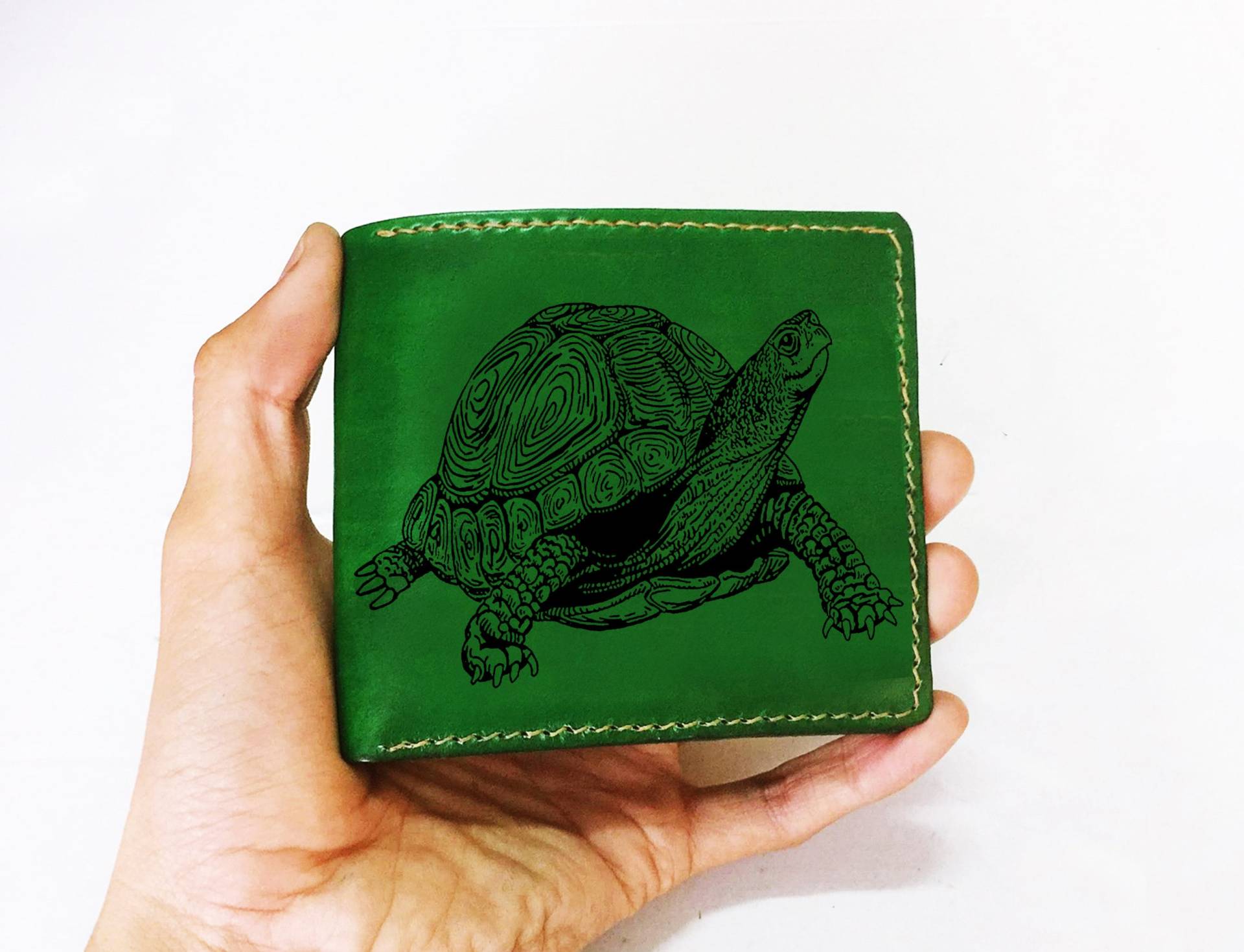 Schildkröte Skizze Leder Kunst, Tier Muster Männer Brieftasche, Benutzerdefinierte Geschenk, Geschenk Für Ihn, Rfid-Blockierende von Unik4art