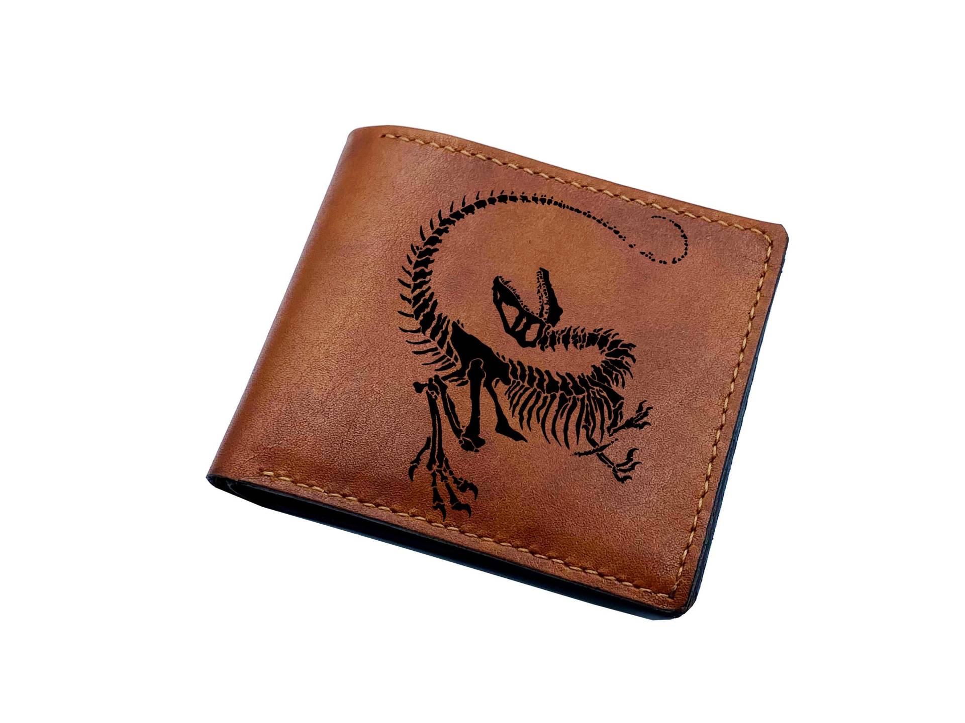 Velociraptor Benutzerdefinierte Leder Herren Brieftasche, Dinosaurier Skelett Geschenk Für Männer, Jahrestag Papa, Ehemann, Bruder von Unik4art