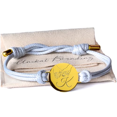 Unikat Branding | Personalisiertes Armband mit Gravur | Größenverstellbar | Geschenk Glücksbringer Pärchen Armband für jeden Anlass | Inkl. Samtsäckchen | Rund/Grau von Unikat Branding