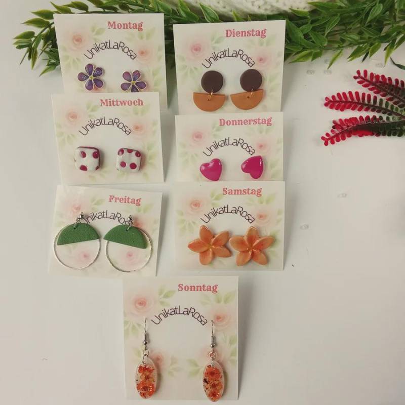 Funky Earring Set - Fun For Every Day Of The Week Polymer Clay & Uv Resin Great Gift Idea von UnikatLaRosa
