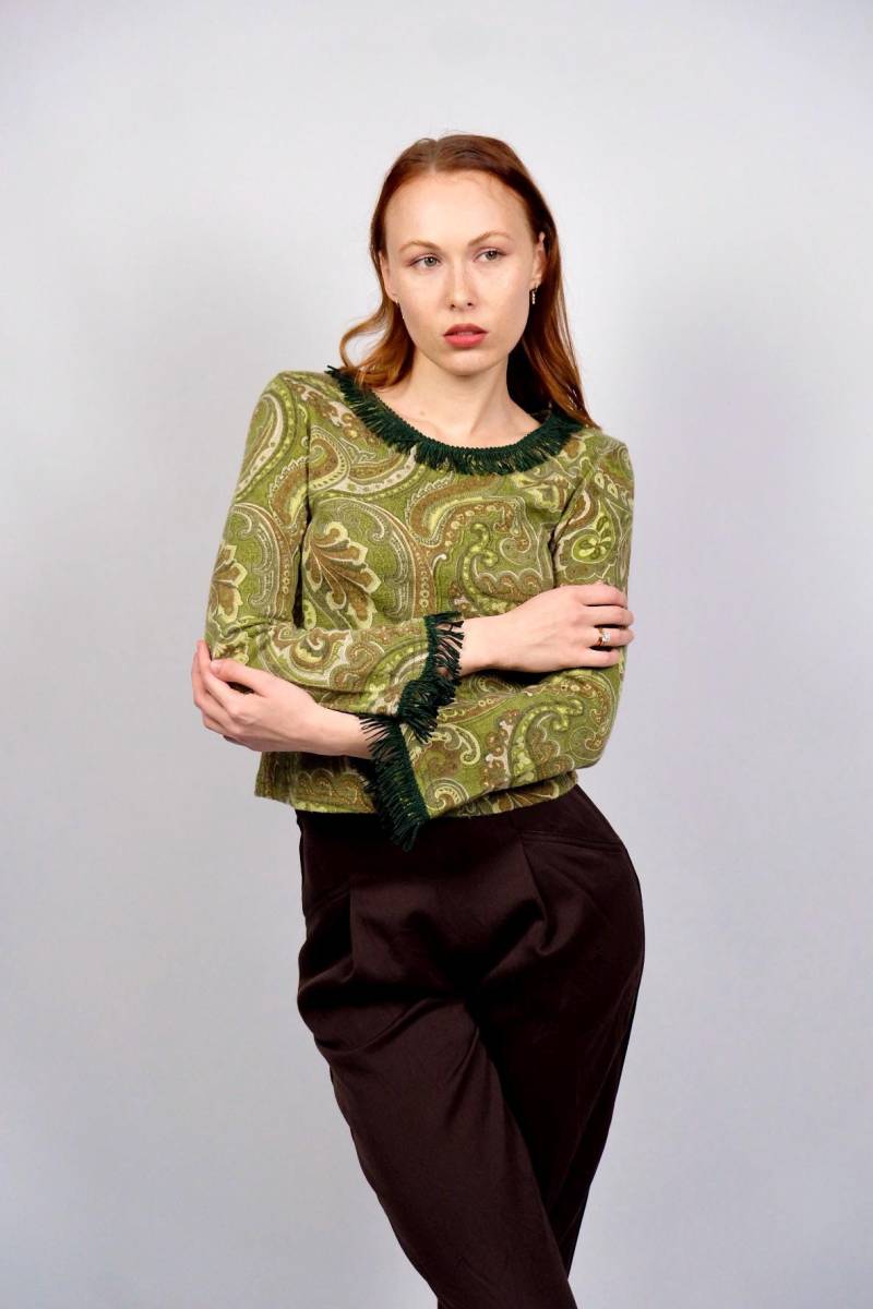 Vintage 00S Y2K Wolle Mix Boho Print Fransen Longsleeve - S von UnikatVintageDE