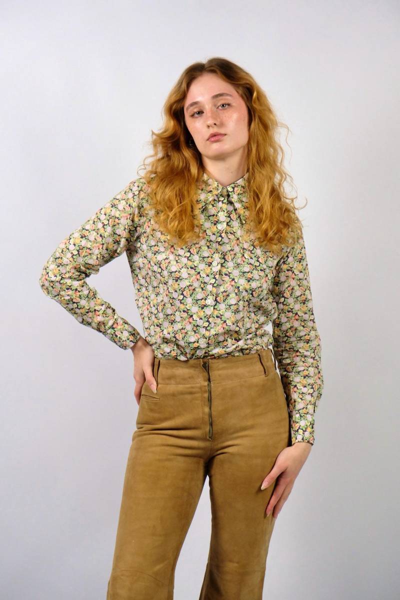 Vintage 70S Blümchen Print Baumwollbluse - Xs/S von UnikatVintageDE