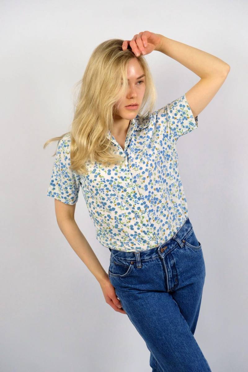 Vintage 70S Blümchen & Bienen Print Baumwollbluse - Xs von UnikatVintageDE