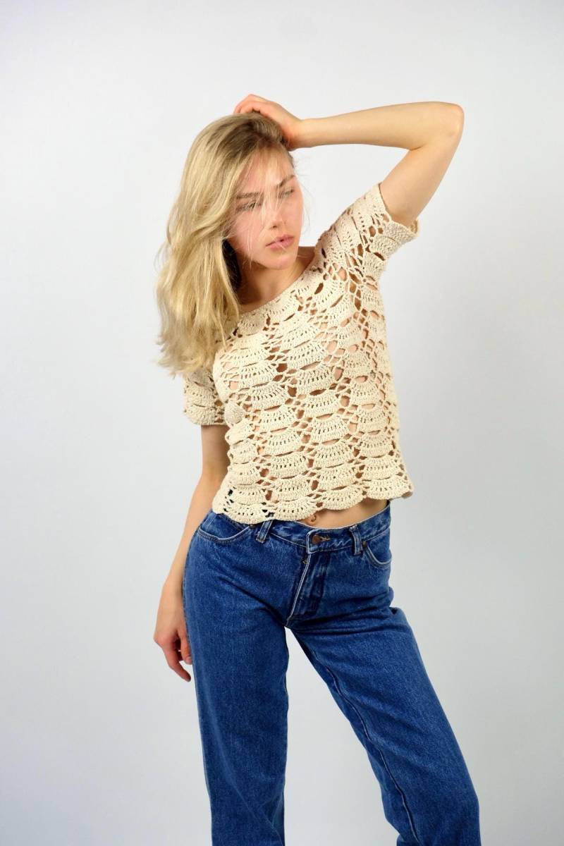 Vintage 70S Handmade Boho Crop Häkelshirt - Xxs von UnikatVintageDE