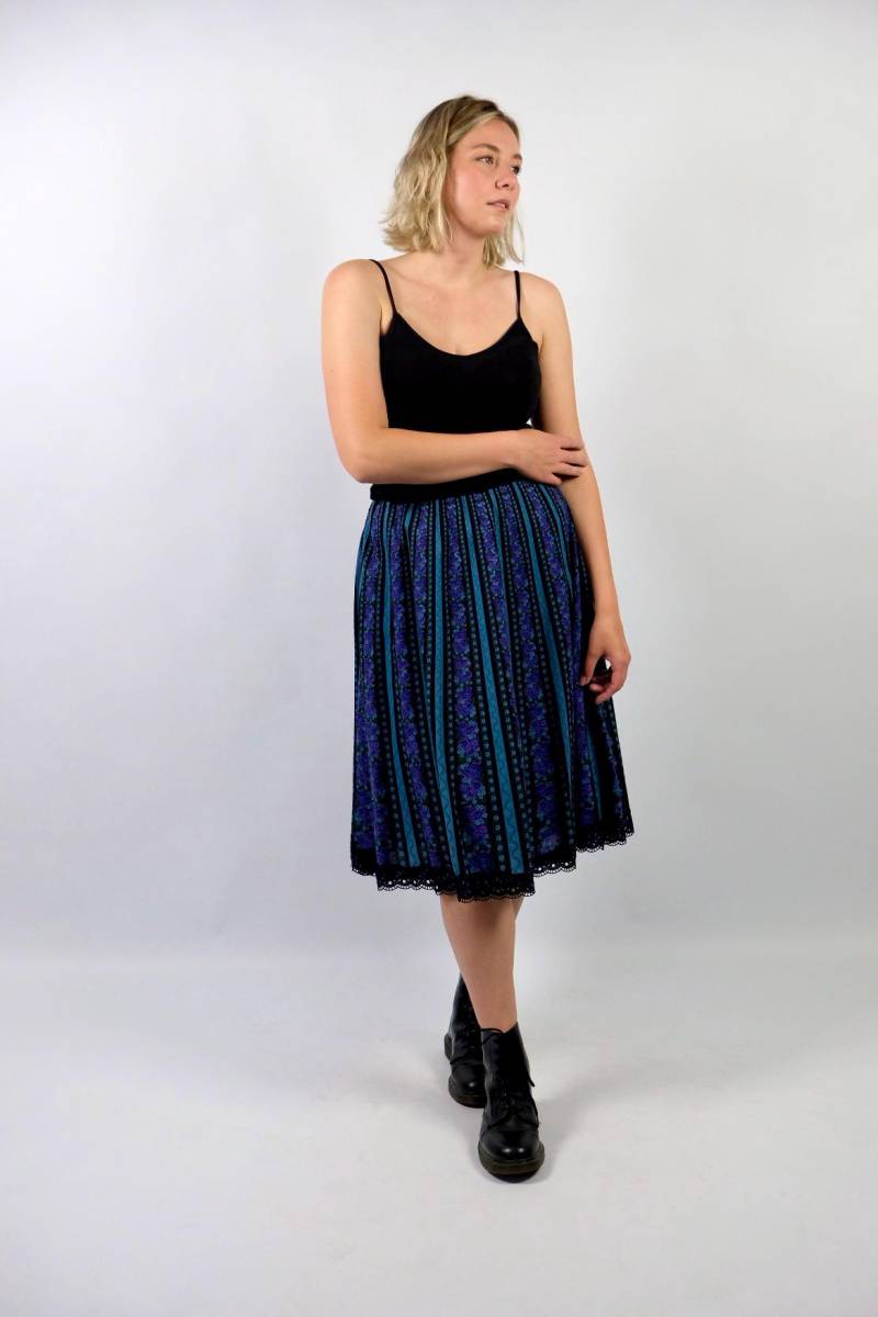 Vintage 70S/80S High Waist Blümchen & Streifen Baumwollrock - L von UnikatVintageDE