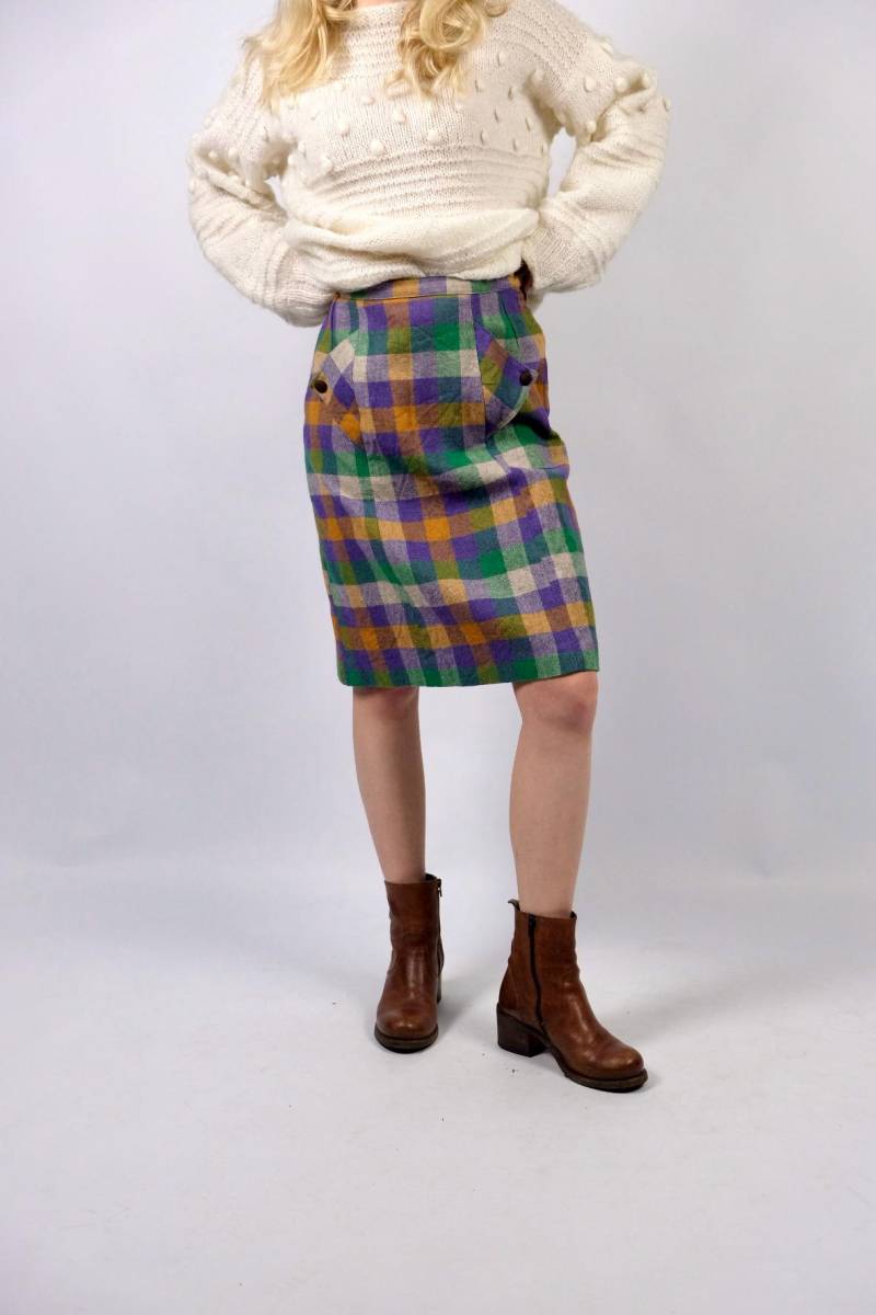 Vintage 70S High Waist Wolle Karo Rock - Xs von UnikatVintageDE