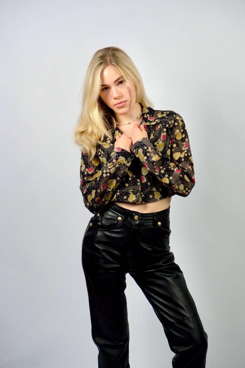 Vintage 70S Upcycling Crop Blätter Print Bluse - Xs von UnikatVintageDE