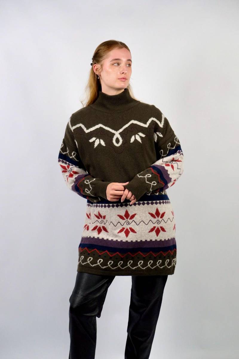 Vintage 80S/90S Deadstock Wolle Norwegermuster Long Pullover - M von UnikatVintageDE