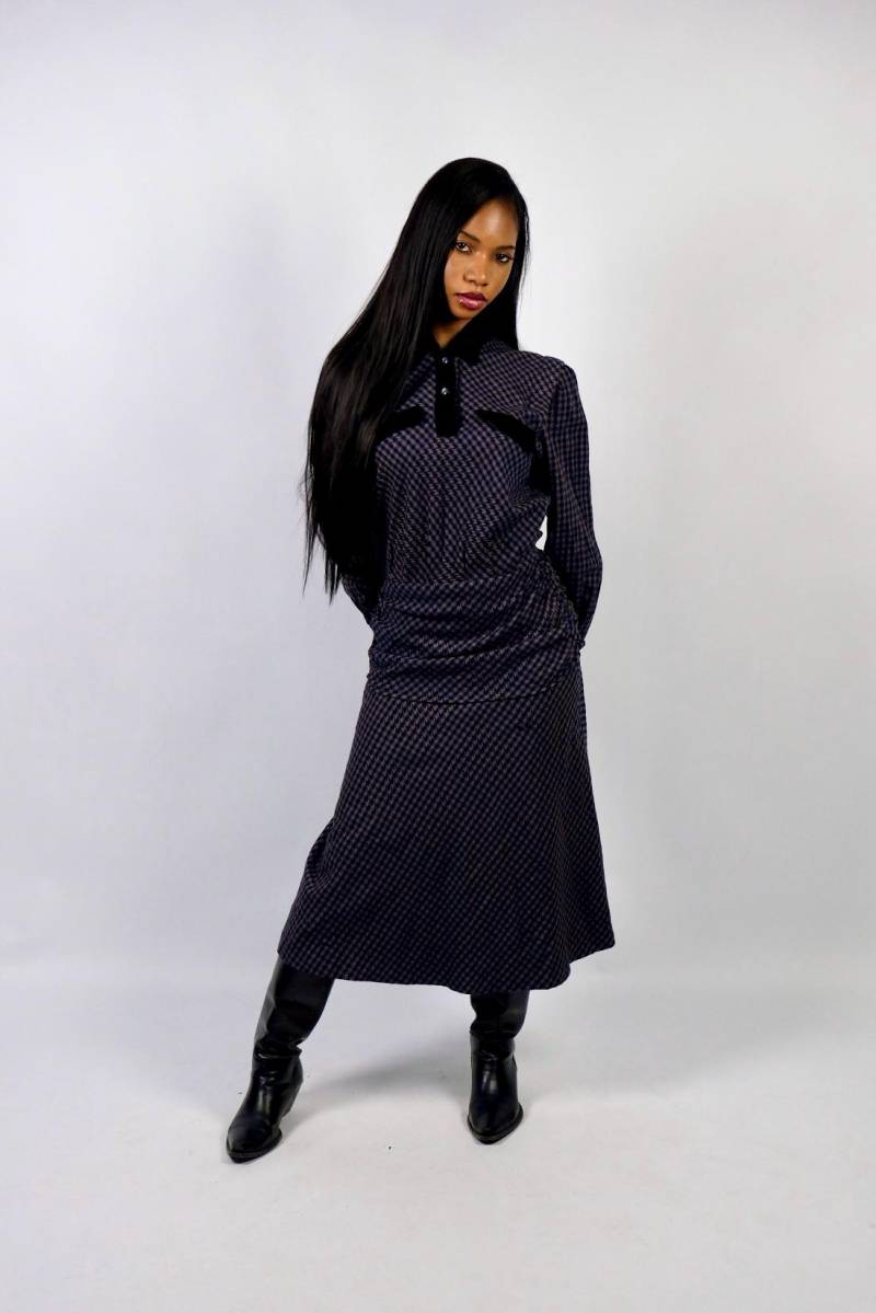 Vintage 80S Handmade Wolle Dropped Waist Karo Kleid - Xs von UnikatVintageDE