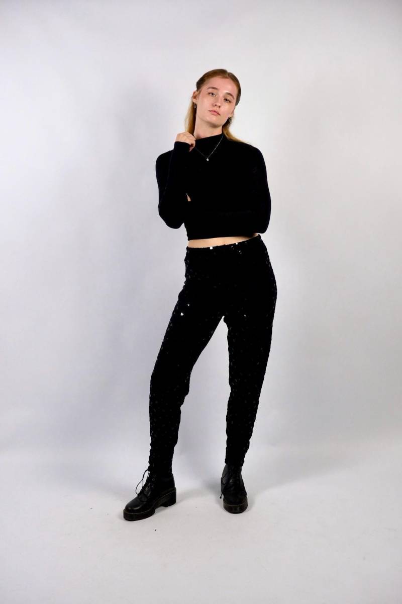Vintage 80S High Waist Pailletten Hose Schwarz - M von UnikatVintageDE