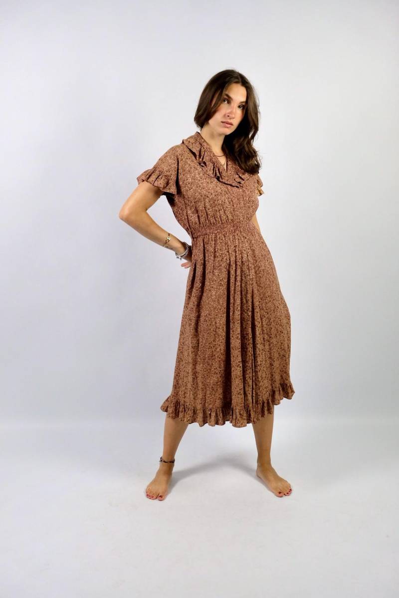 Vintage 90S Blümchen Print Baumwolle Volantkleid - M von UnikatVintageDE