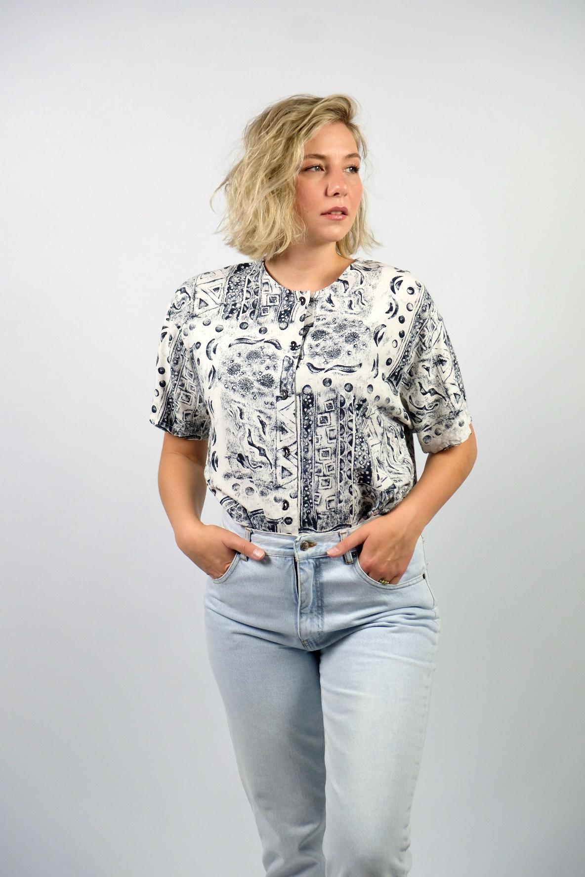 Vintage 90S Crazy Pattern Baumwollbluse - M/L von UnikatVintageDE