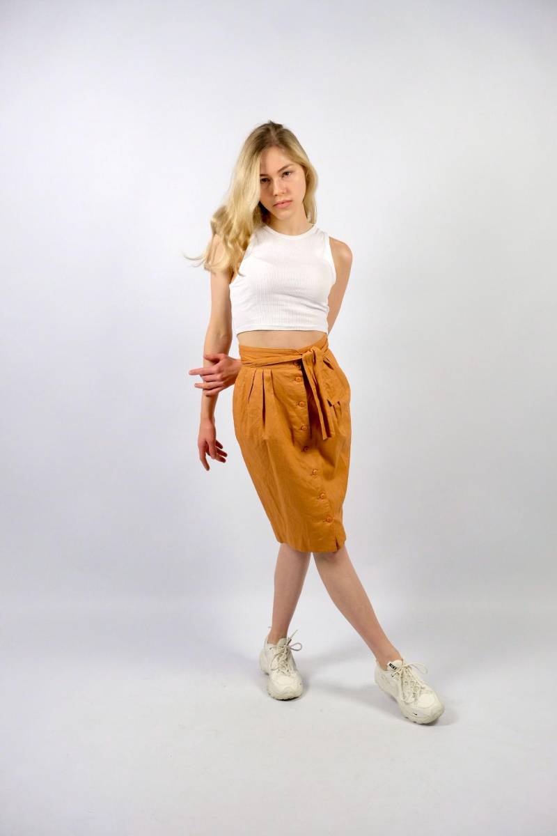 Vintage 90S High Waist Leinen & Baumwolle Rock Rost Orange - Xs von UnikatVintageDE