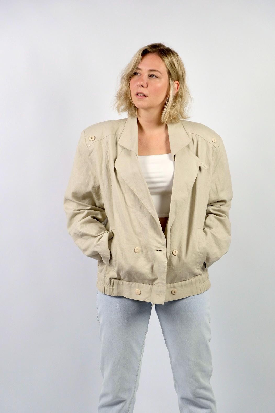 Vintage 90S Leinen & Baumwolle Bomber Blazer - Xl/Xxl von UnikatVintageDE