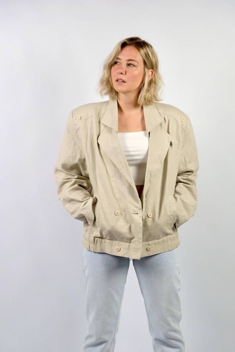 Vintage 90S Leinen & Baumwolle Bomber Blazer - Xl/Xxl von UnikatVintageDE